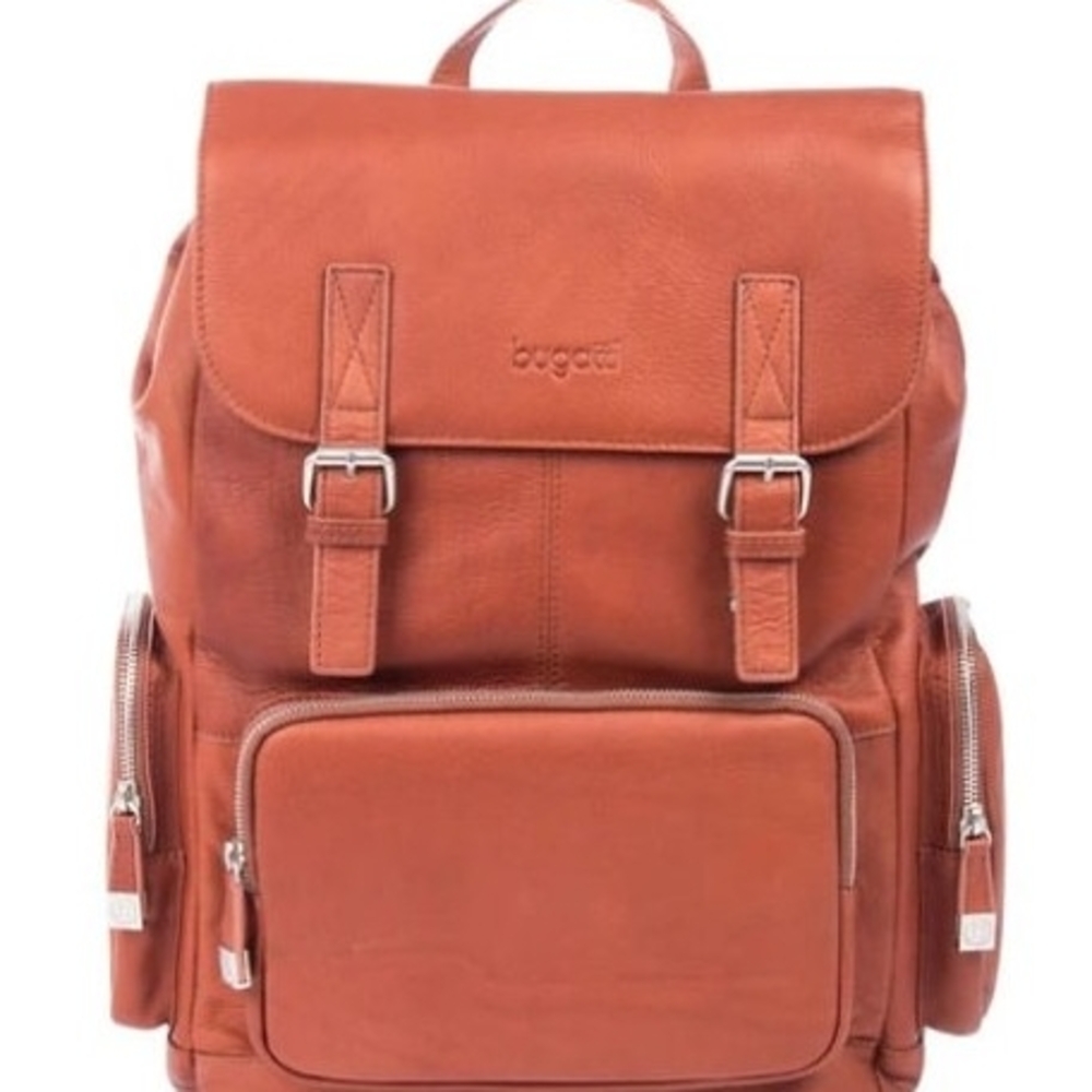 NWT - Bugatti Cognac Leather Backpack for 15.6" Notebook